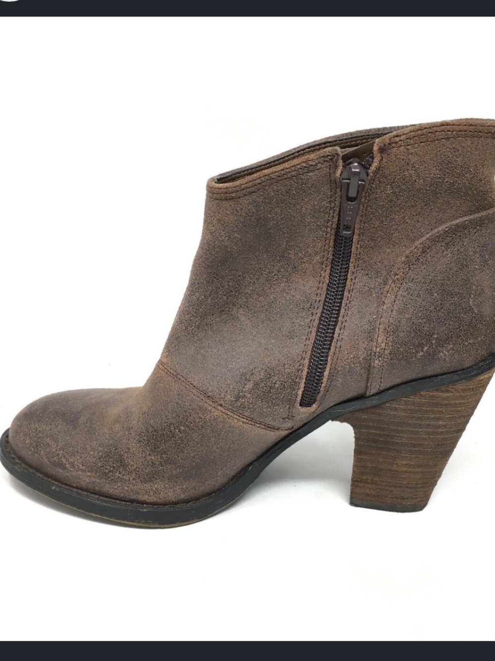 Jessica Simpson Distressed Brown Suede Ankle Bootie with Stacked Heel